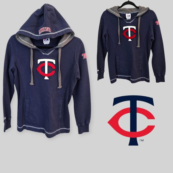 Majestic Minnesota Twins MLB Baseball Hooded  Navy Sweater Womens Medium - Picture 1 of 16